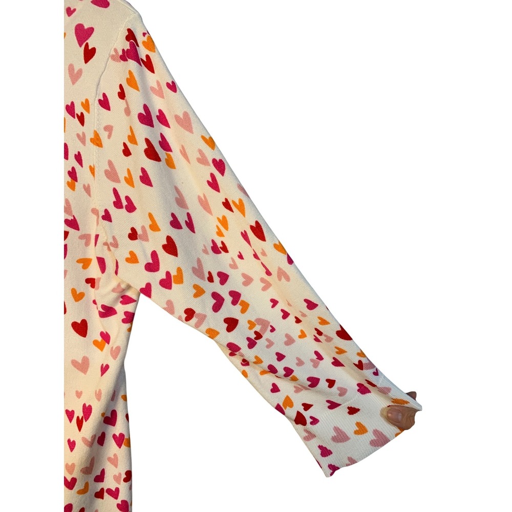 Cable & Gauge Women's White Multi Pink and‎ Orange Hearts Cardigan Sweater XL - Picture 5 of 9
